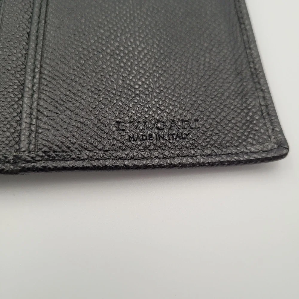Bvlgari Mens Long Wallet Black Grain Calf Leather Bifold Made in Italy